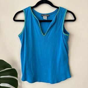Saks Fifth Avenue Blue Sleeveless Tank with Green Trim